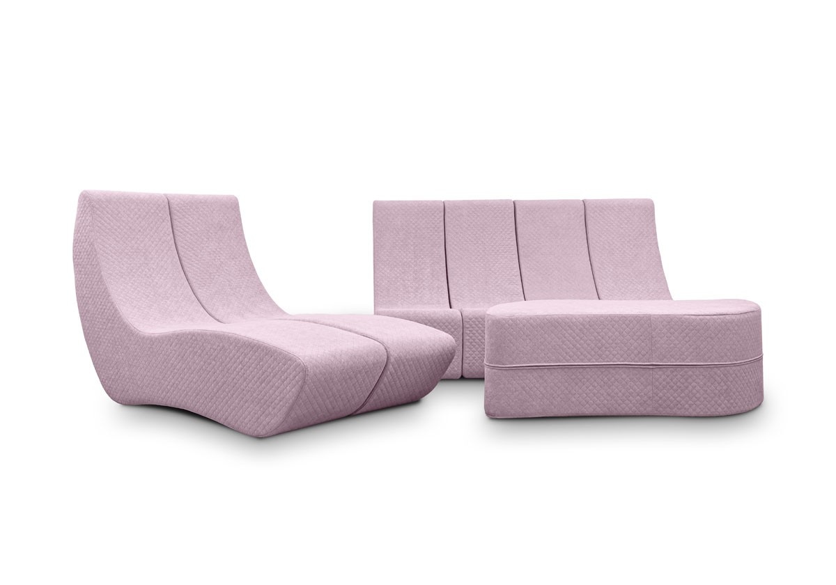 Canapea modulara Cheesecake, extensibila, material poliuretan, roz