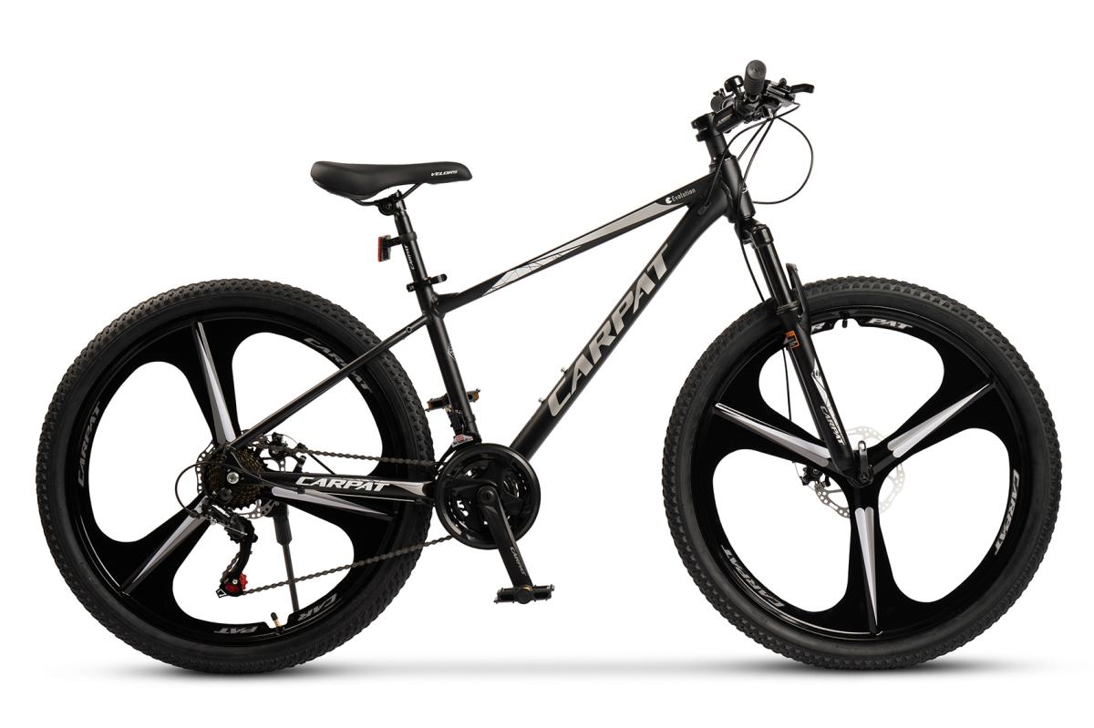 Bicicleta Mtb de munte Carpat Evo JSX26313, cadru din Aluminiu cu cabluri integrate, echipare Shimano, roata 26 inch din magneziu, frana disc, 21 viteze, negru cu gri
