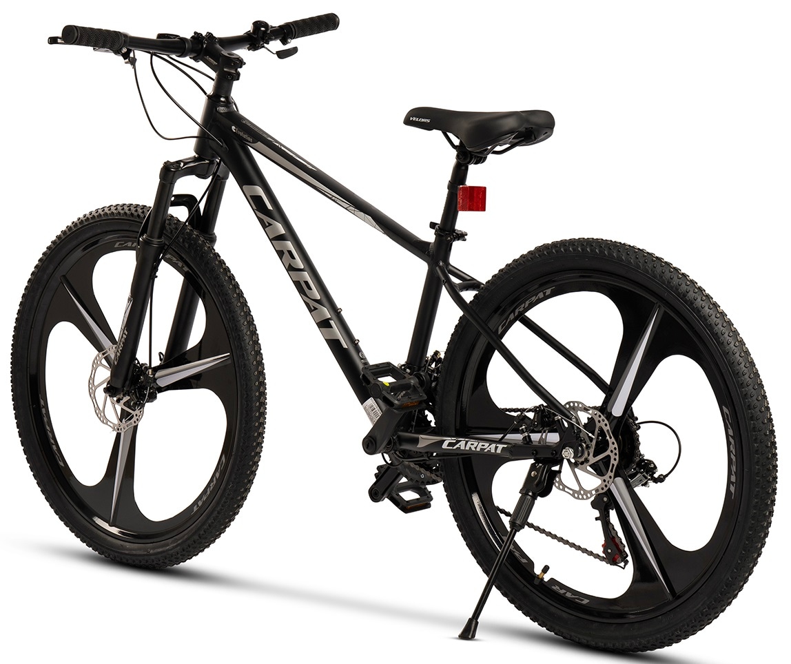 Bicicleta Mtb de munte Carpat Evo JSX26313, cadru din Aluminiu cu cabluri integrate, echipare Shimano, roata 26 inch din magneziu, frana disc, 21 viteze, negru cu gri