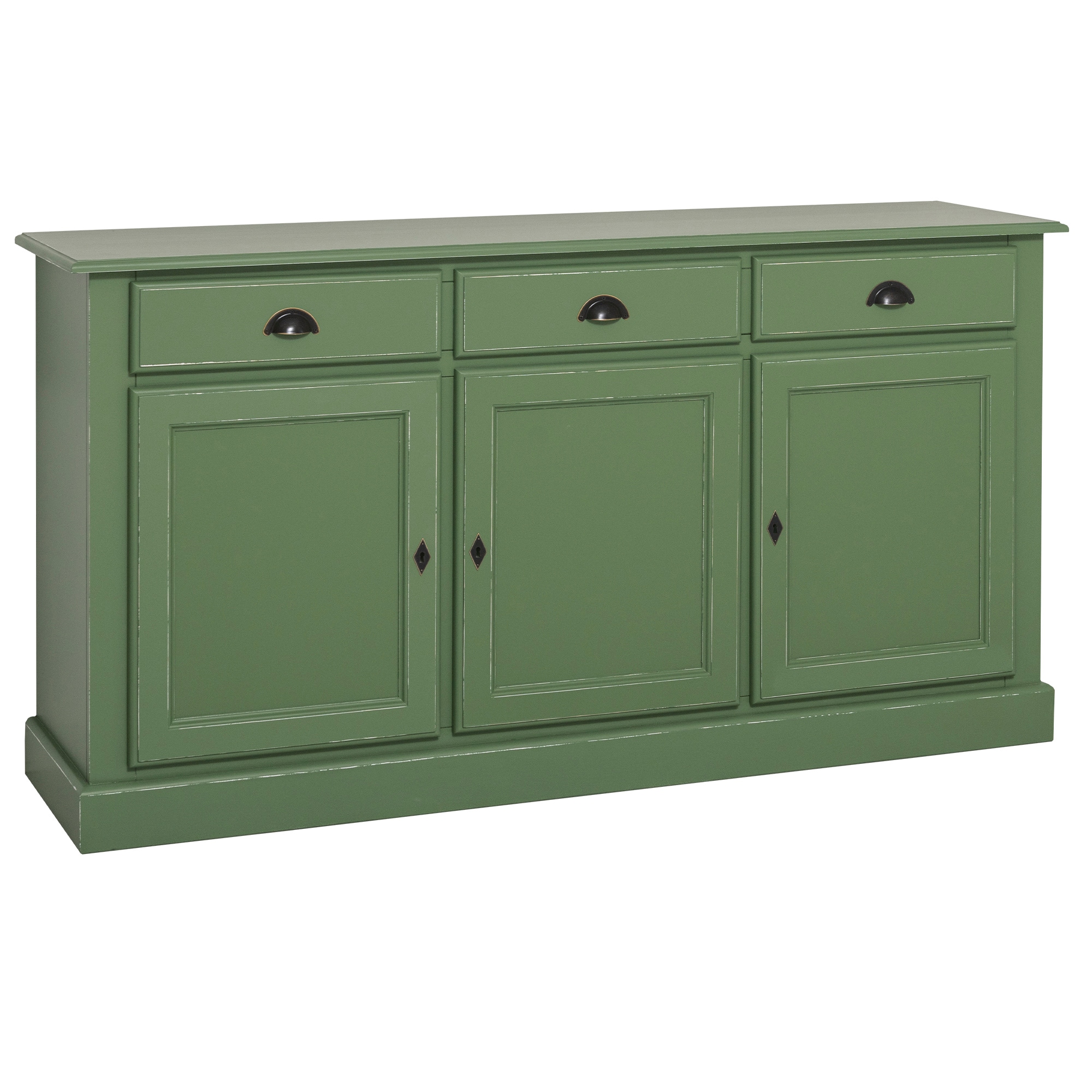 Bufet cu 3 usi, 3 sertare, BAS, 100% lemn masiv, 90x45x172 cm, culoare exterior verde antichizat P038A, culoare interior gri P023