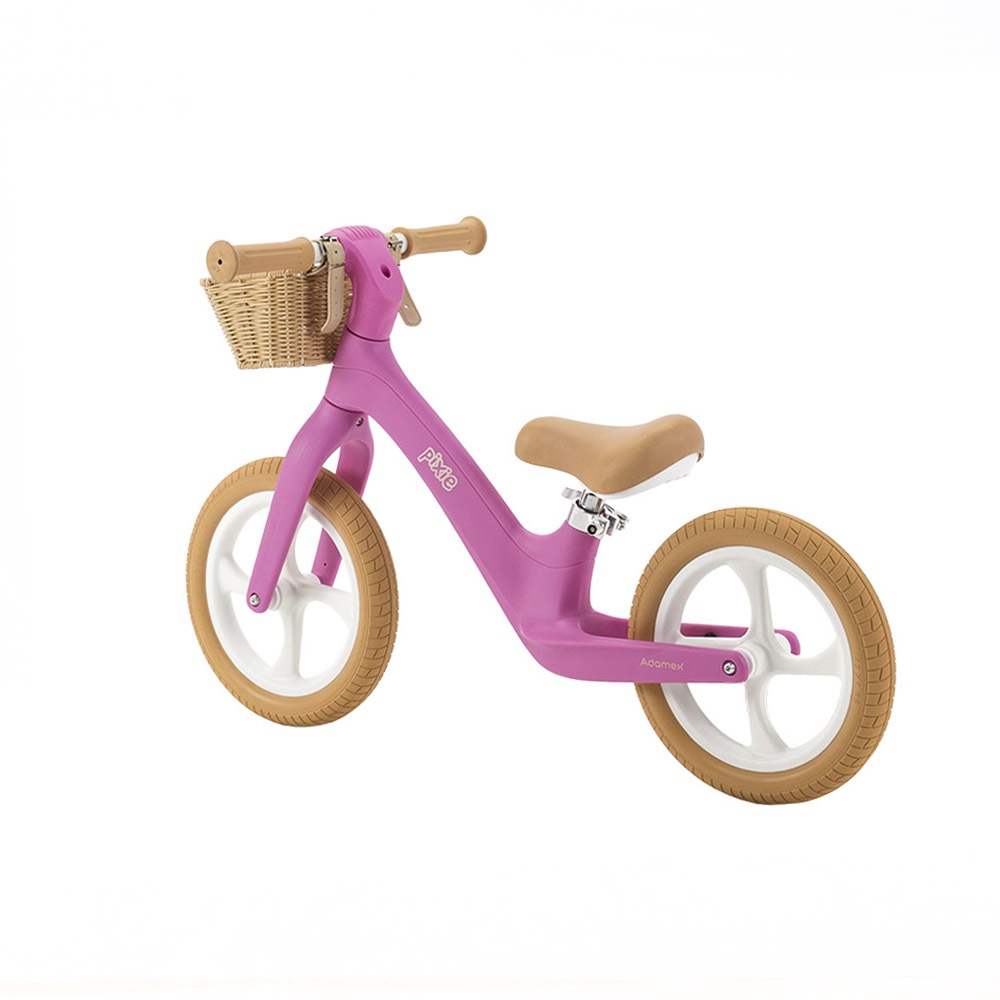 Bicicleta de echilibru fara pedale Adamex Pixie, cu cosulet, design retro, scaun reglabil, pana la 50 kg, 2-6 ani, omologata EN71, roti 12 inch, Pretty Pink