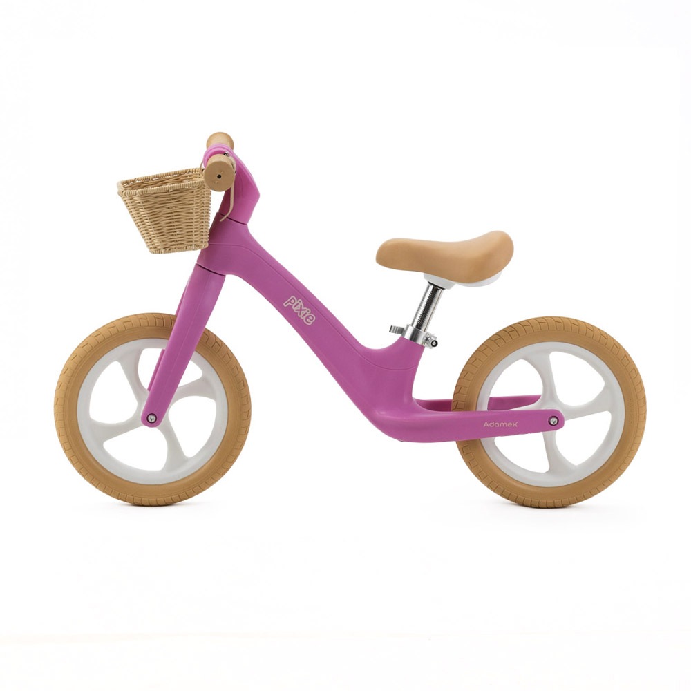 Bicicleta de echilibru fara pedale Adamex Pixie, cu cosulet, design retro, scaun reglabil, pana la 50 kg, 2-6 ani, omologata EN71, roti 12 inch, Pretty Pink