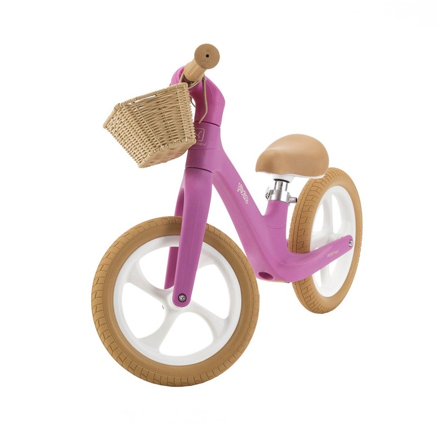 Bicicleta de echilibru fara pedale Adamex Pixie, cu cosulet, design retro, scaun reglabil, pana la 50 kg, 2-6 ani, omologata EN71, roti 12 inch, Pretty Pink