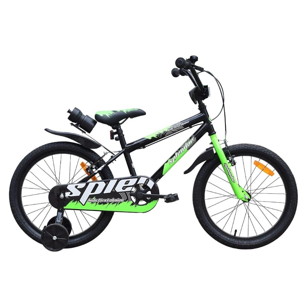 Bicicleta pentru copii NOVOKIDS Splend'Or Boom PRO Edition, Cu bidon pentru apa, Roti 20" inch, Cadru din otel, Roti ajutatoare detasabile, Ghidon reglabil, Verde cu Negru