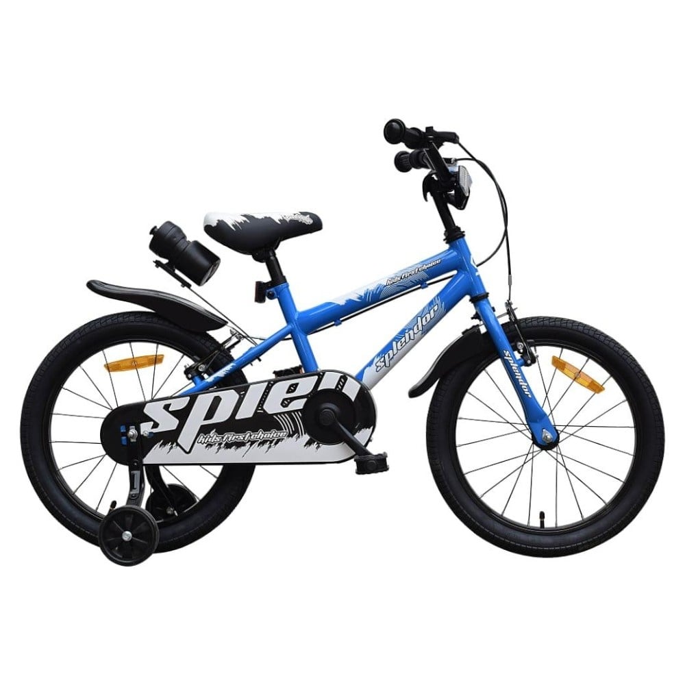 Bicicleta pentru copii NOVOKIDS Splend'Or Boom PRO Edition, Cu bidon pentru apa, Roti 18" inch, Cadru din otel, Roti ajutatoare detasabile, Ghidon reglabil pe inaltime, Albastru