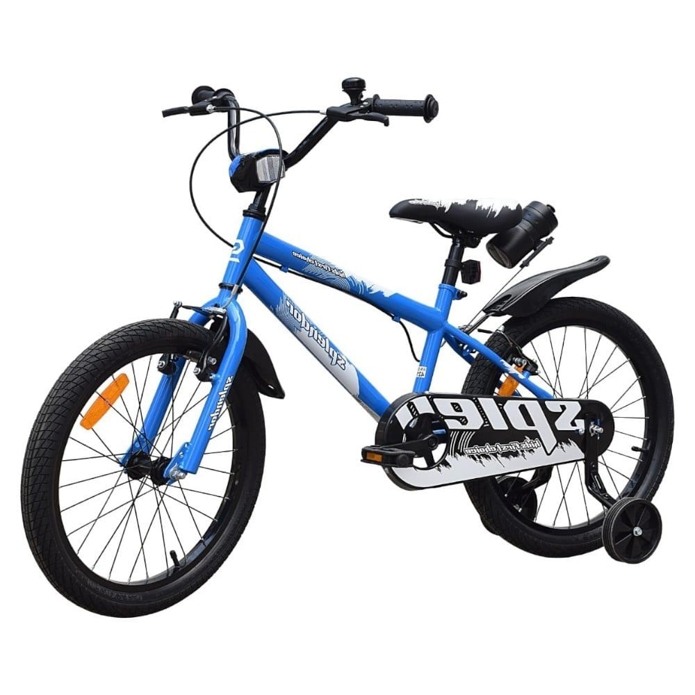 Bicicleta pentru copii NOVOKIDS Splend'Or Boom PRO Edition, Cu bidon pentru apa, Roti 18" inch, Cadru din otel, Roti ajutatoare detasabile, Ghidon reglabil pe inaltime, Albastru