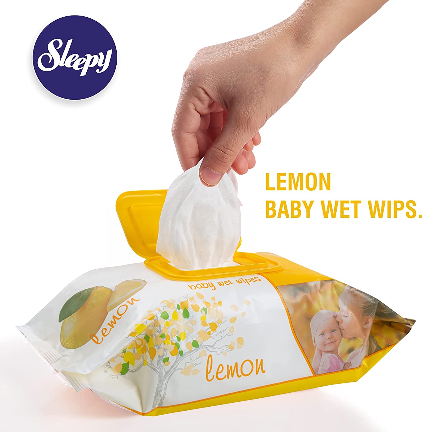 Servetele umede pentru bebelusi Sleepy, 120 bucati, aroma de lamaie