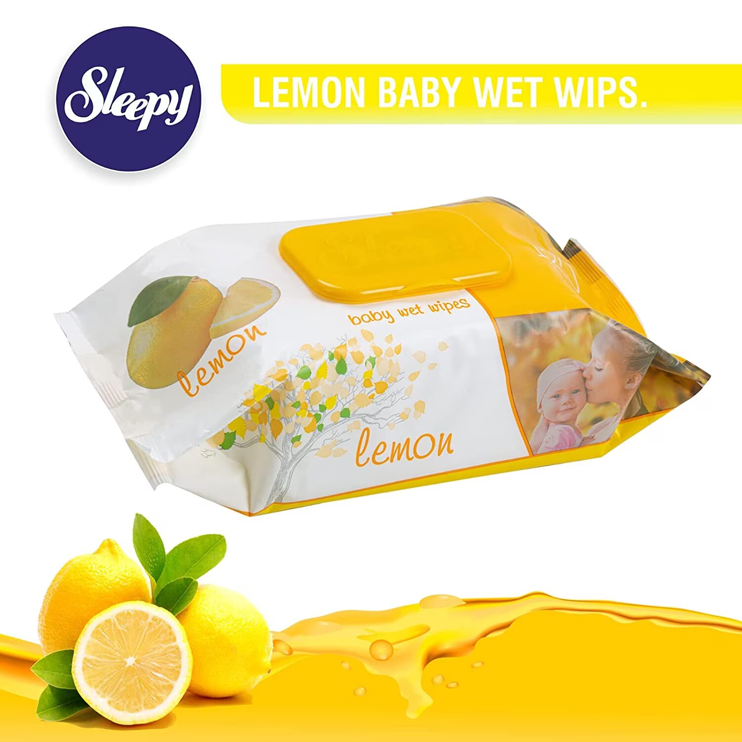 Servetele umede pentru bebelusi Sleepy, 120 bucati, aroma de lamaie