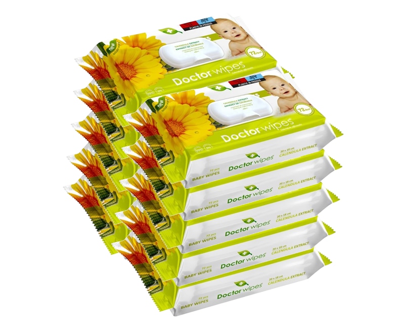 Servetele umede Doctor Wipe's cu extract de galbenele,  10 pachete x 72, 720 buc