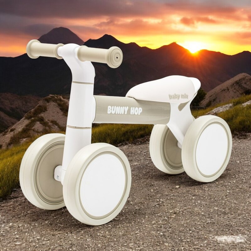 Bicicleta fara pedale Baby Mix, Bunny Hop, Cu 4 roti, Cu sistem inovator de directie, Stabila, Pana la 25 kg, 12 luni+, Warm Grey