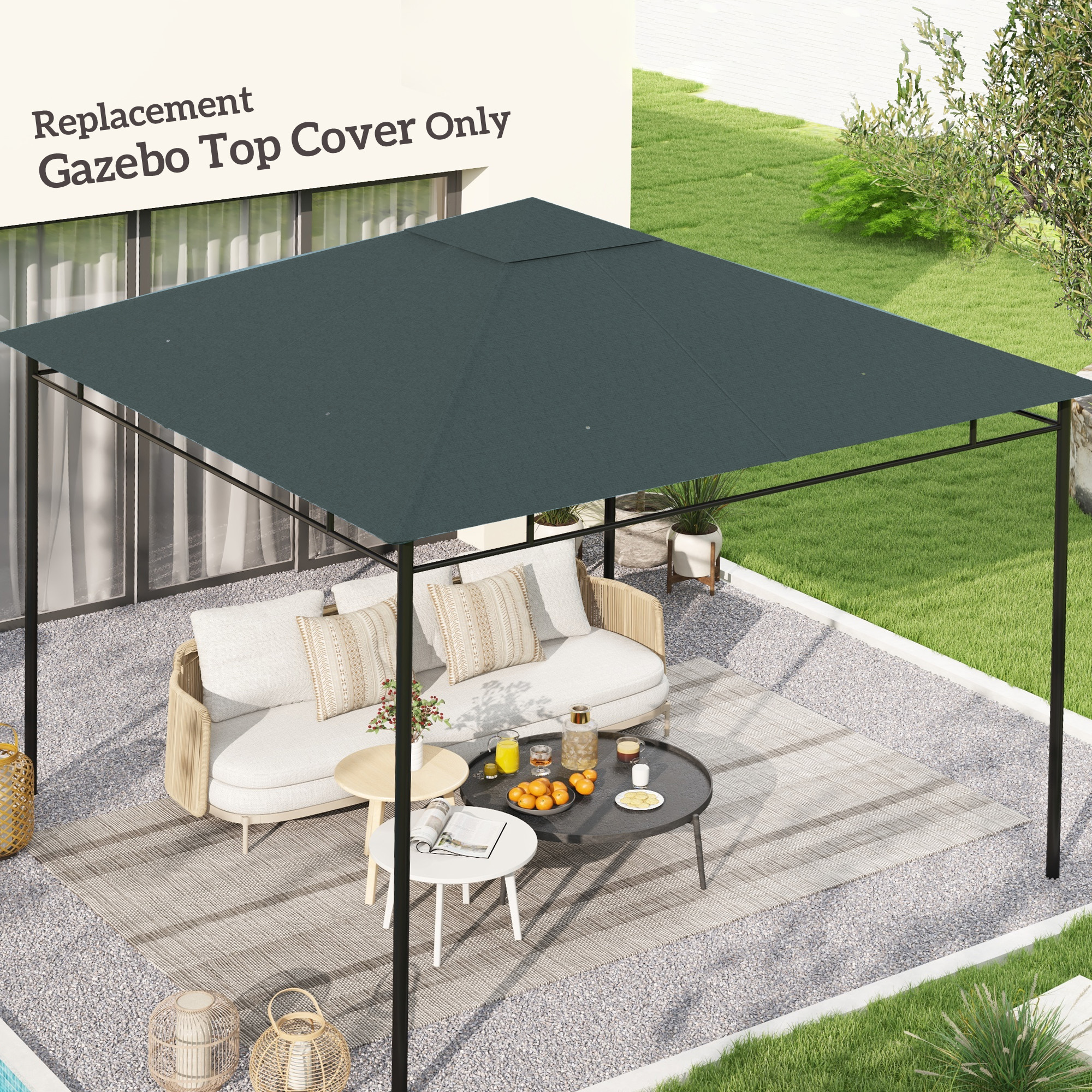 Acoperis de schimb foisor de gradina Outsunny, 3x3 m, Poliester, Gri