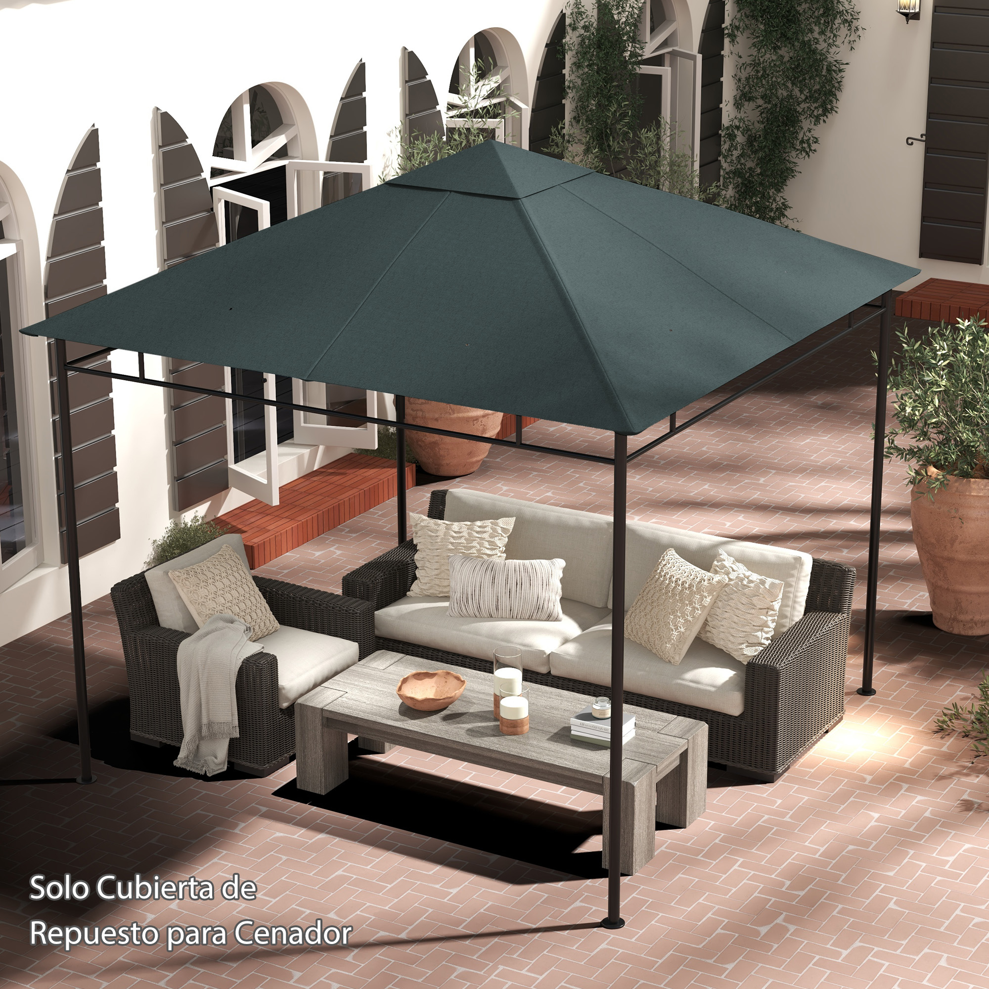 Acoperis de schimb foisor de gradina Outsunny, 3x3 m, Poliester, Gri