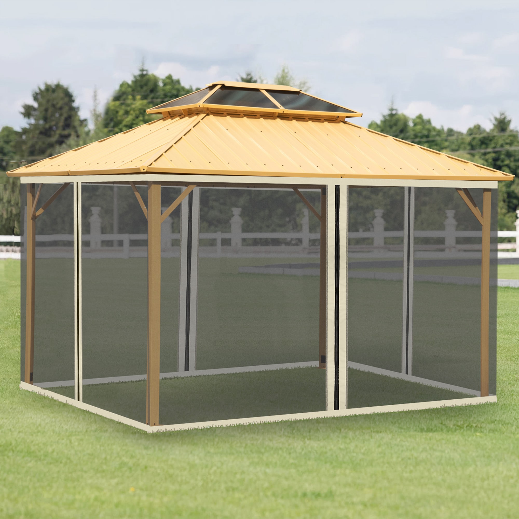Plasa de tantari pentru foisor Outsunny, 352x207cm, Poliester, Negru/Bej
