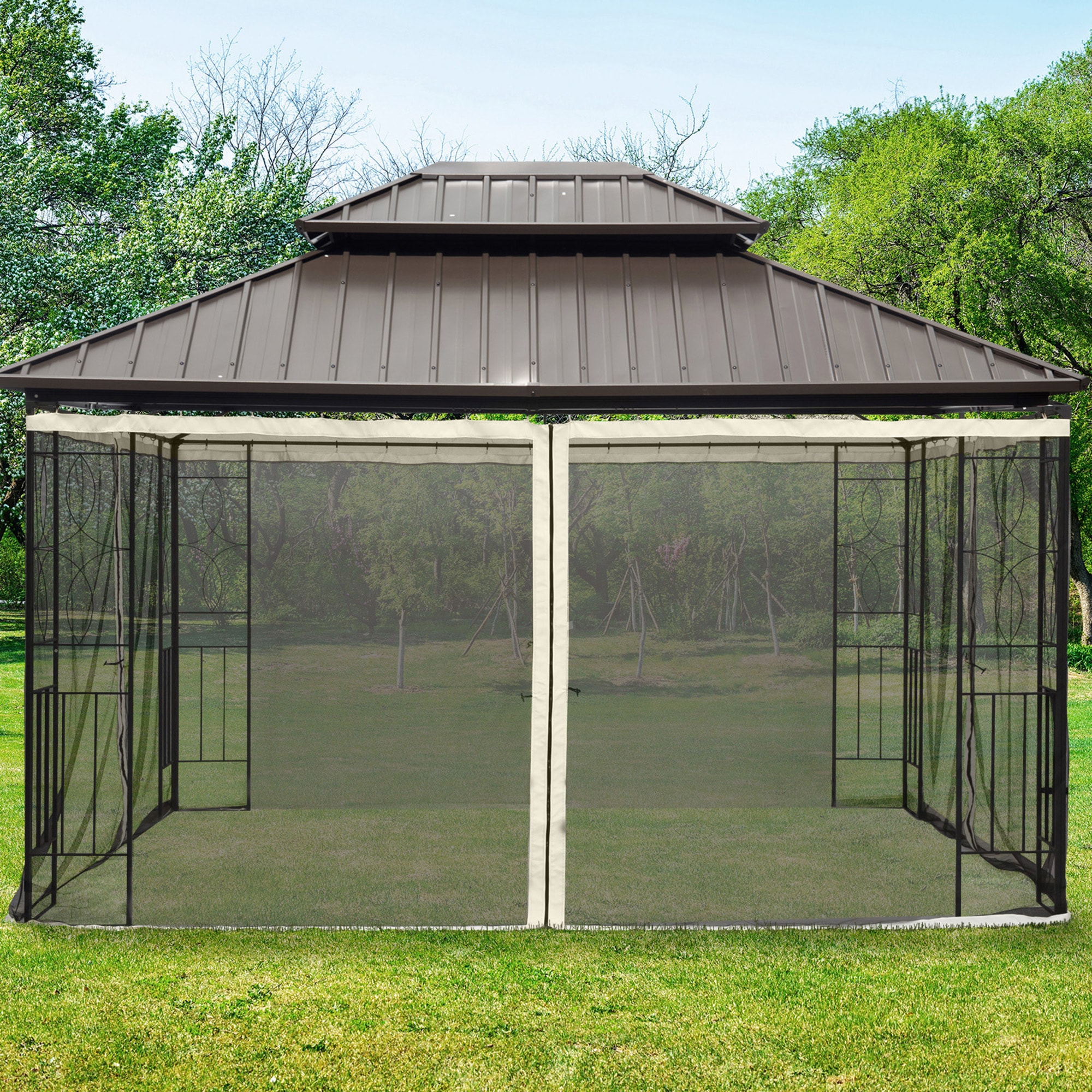 Plasa de tantari pentru foisor Outsunny, 352x207cm, Poliester, Negru/Bej