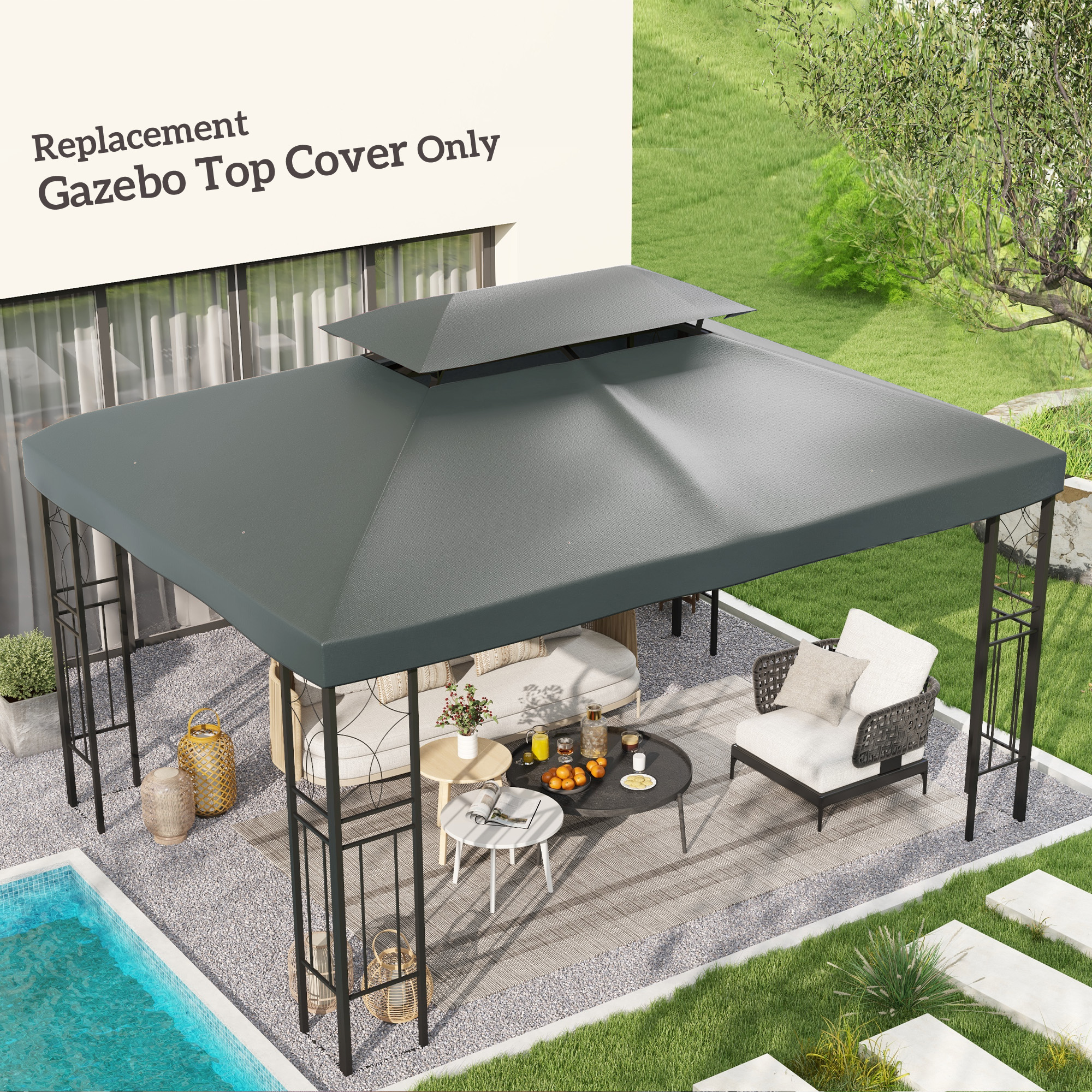 Prelata pentru foisor Outsunny, 4x3 m, Poliester, Gri