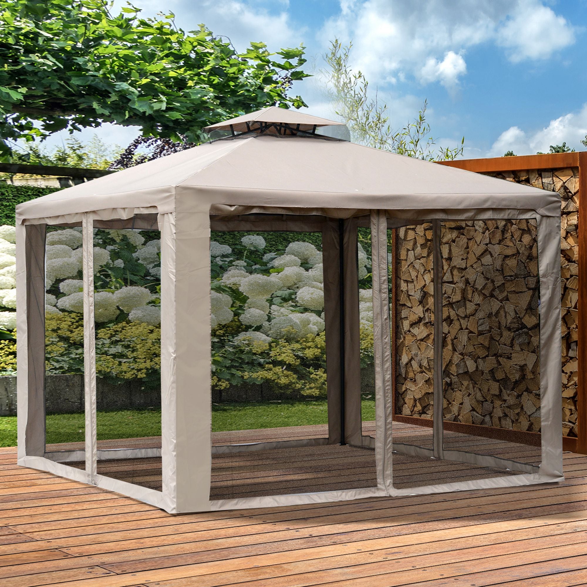 Cort pavilion de gradina Outsunny, 294x294cm, Metal/Poliester, Bej