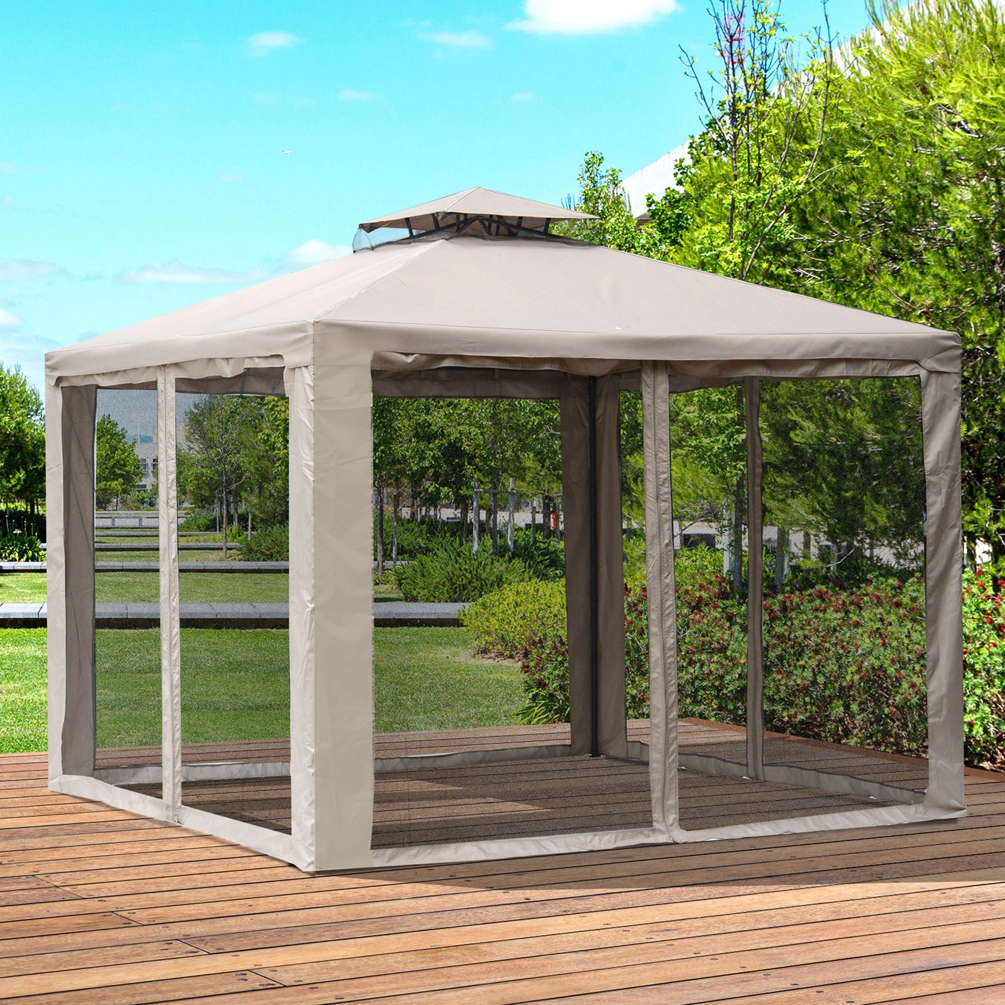 Cort pavilion de gradina Outsunny, 294x294cm, Metal/Poliester, Bej