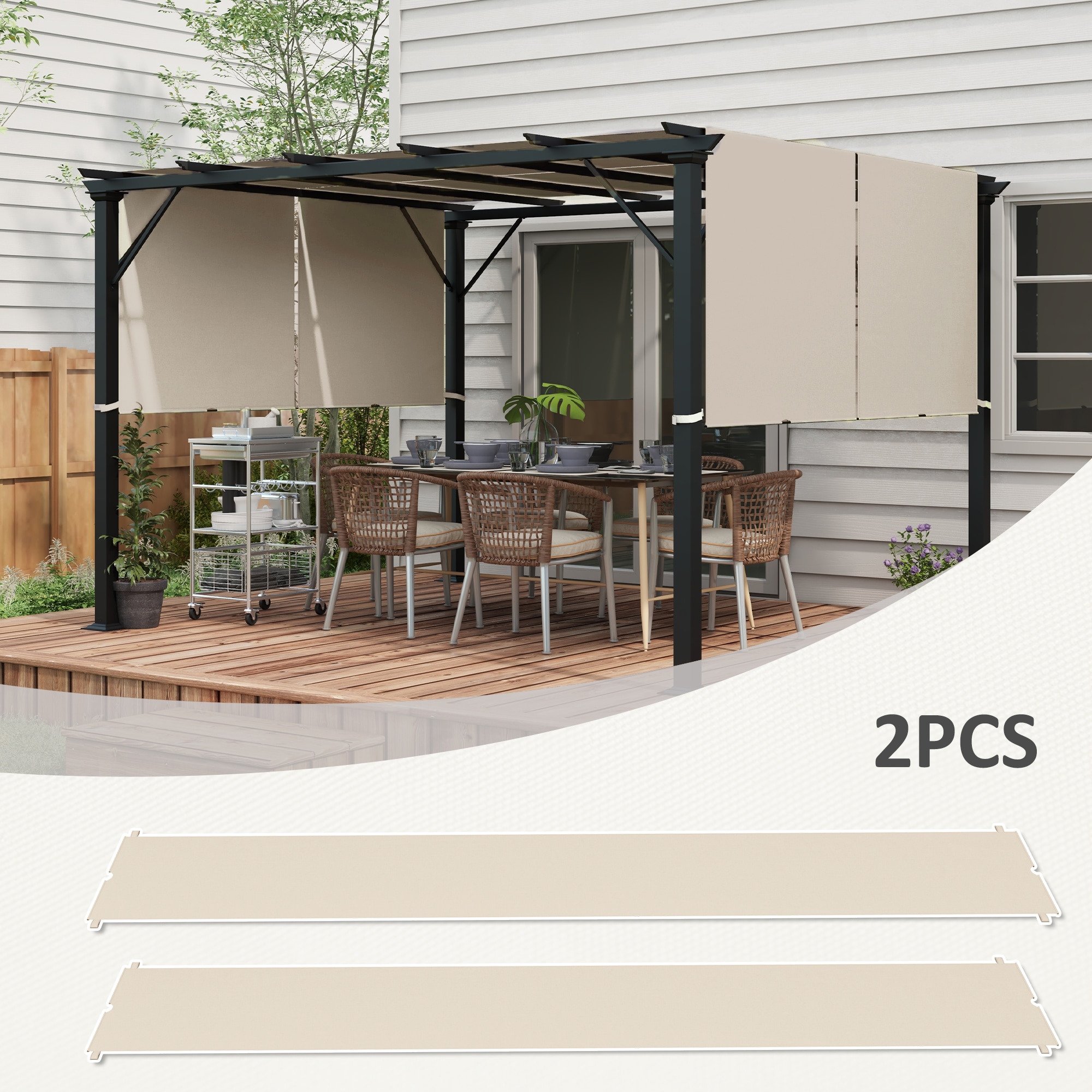 Acoperis pergola cu protectie UV pentru pergola de 3 x 3(m) Outsunny, 4.9 x 1.2 m, Poliester, Kaki