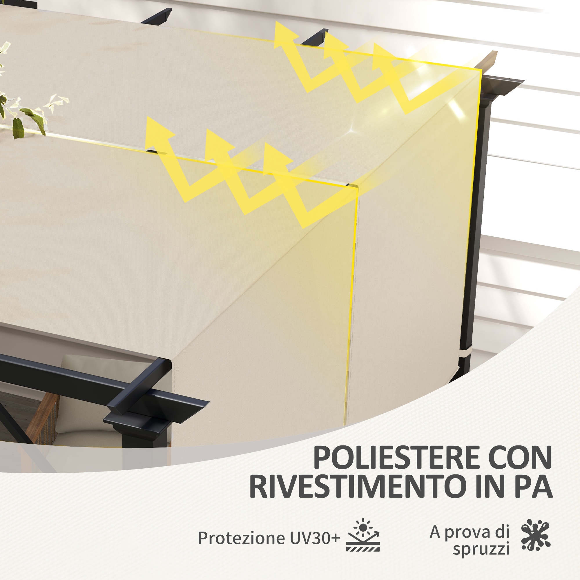 Acoperis pergola cu protectie UV pentru pergola de 3 x 3(m) Outsunny, 4.9 x 1.2 m, Poliester, Kaki