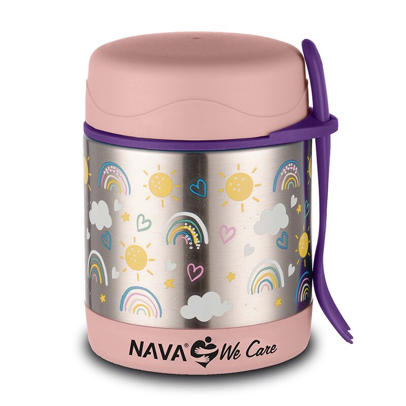 Caserola rotunda din otel inoxidabil Nava We Care, fara BPA, 350 ml, Sunshine Pink