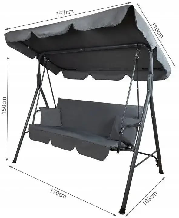 Balansoar gradina, 3 persoane, structura metal, 170 x 110 x 153 cm, verde