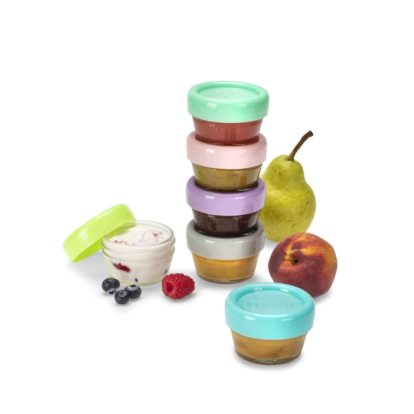 Set recipiente Meli, Din sticla, Pentru hrana bebelusi, Capacitate 59 ml, 6 bucati