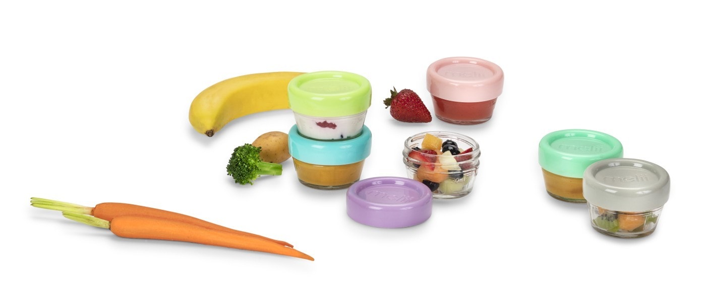 Set recipiente Meli, Din sticla, Pentru hrana bebelusi, Capacitate 59 ml, 6 bucati