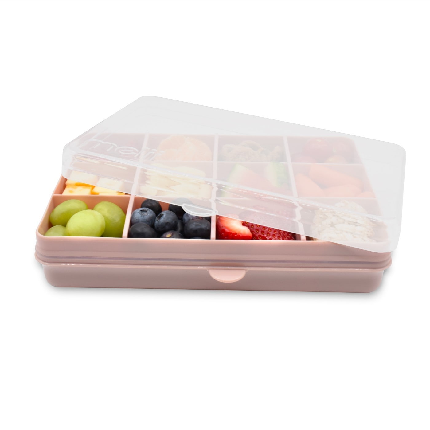 Cutie alimente Melii Snack, Cu 3 divizoare detasabile, Cu 12 compartimente, Roz