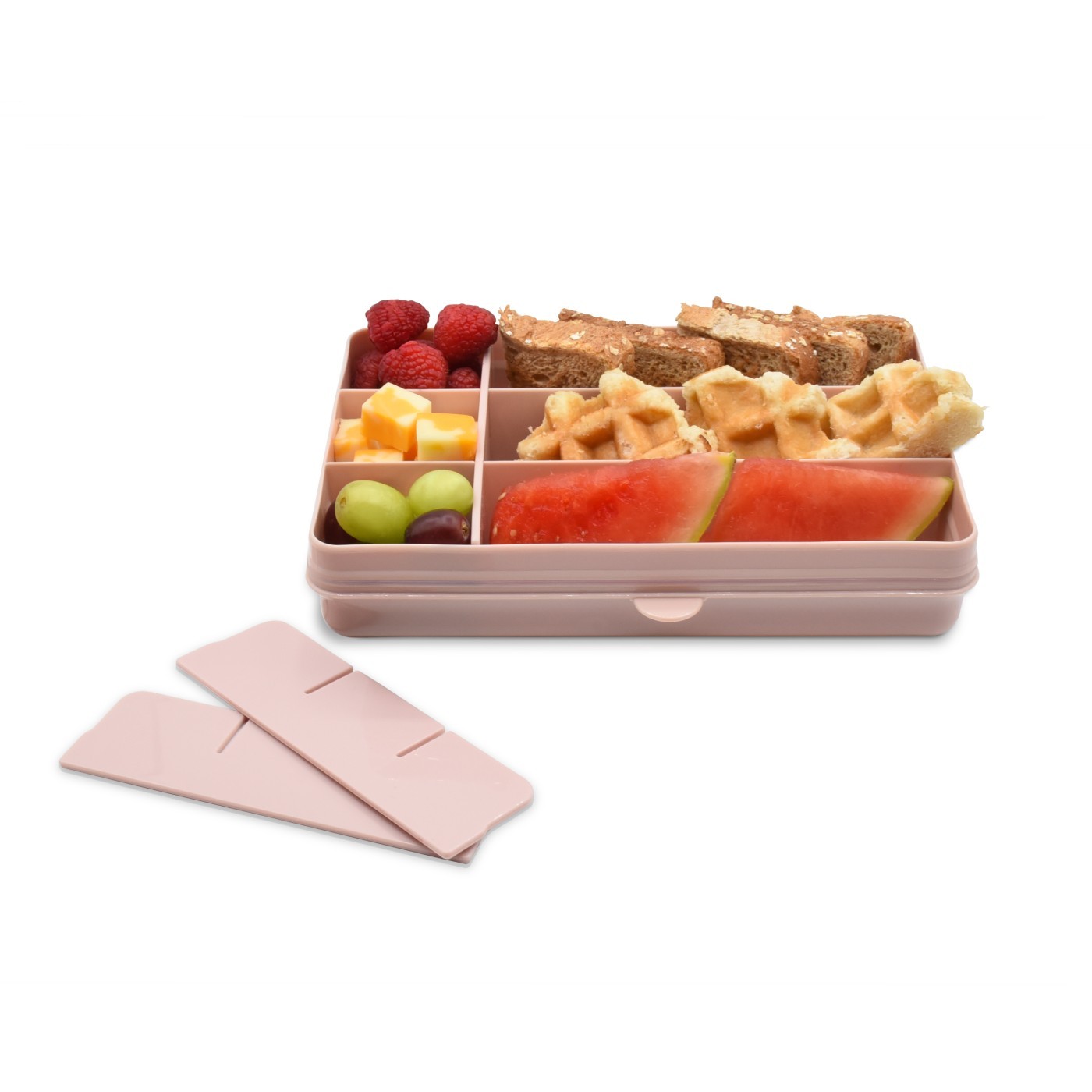 Cutie alimente Melii Snack, Cu 3 divizoare detasabile, Cu 12 compartimente, Roz