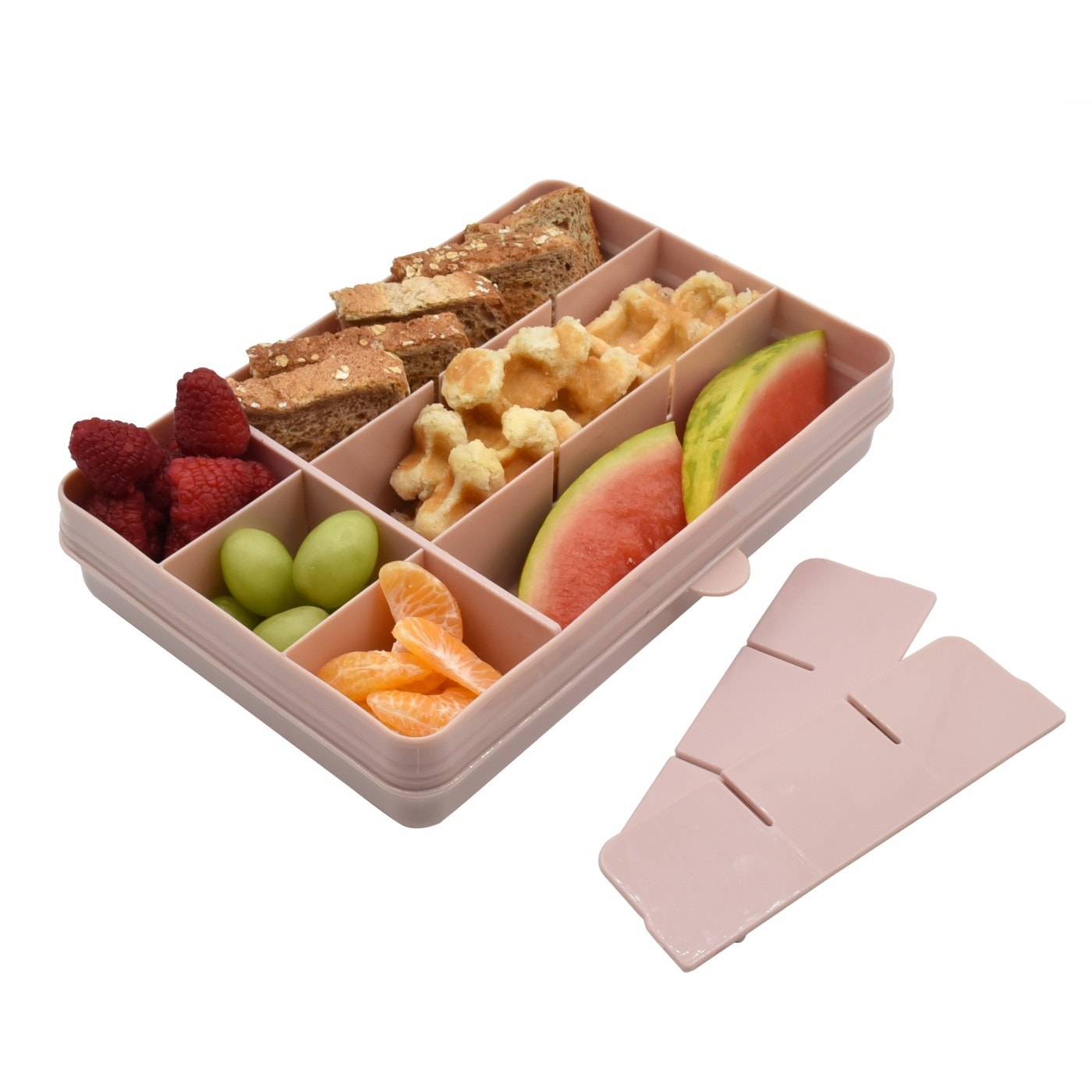 Cutie alimente Melii Snack, Cu 3 divizoare detasabile, Cu 12 compartimente, Roz