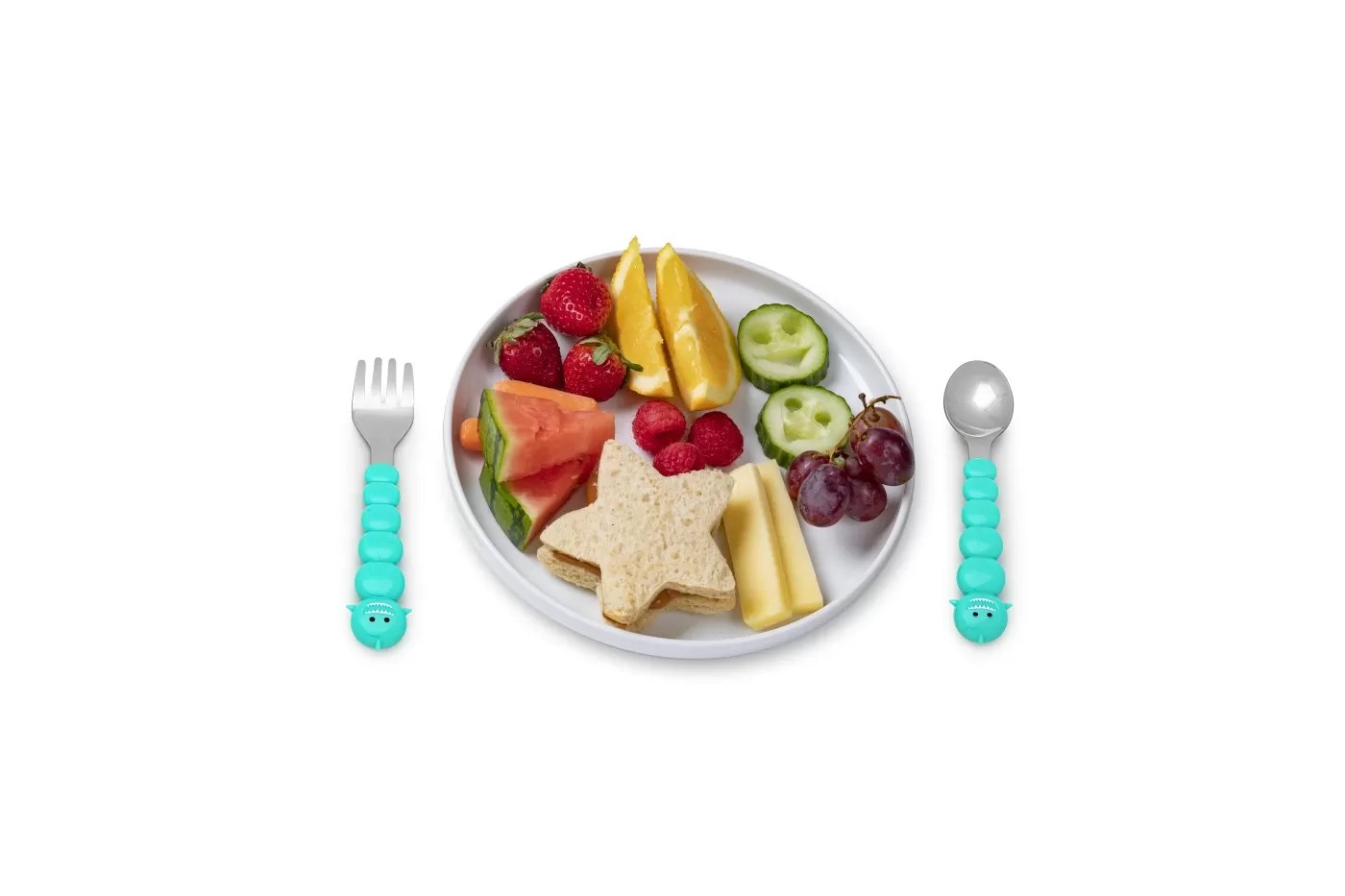 Set tacamuri Melii, Model urs si rechin, 4 piese, Maro/Turcoaz