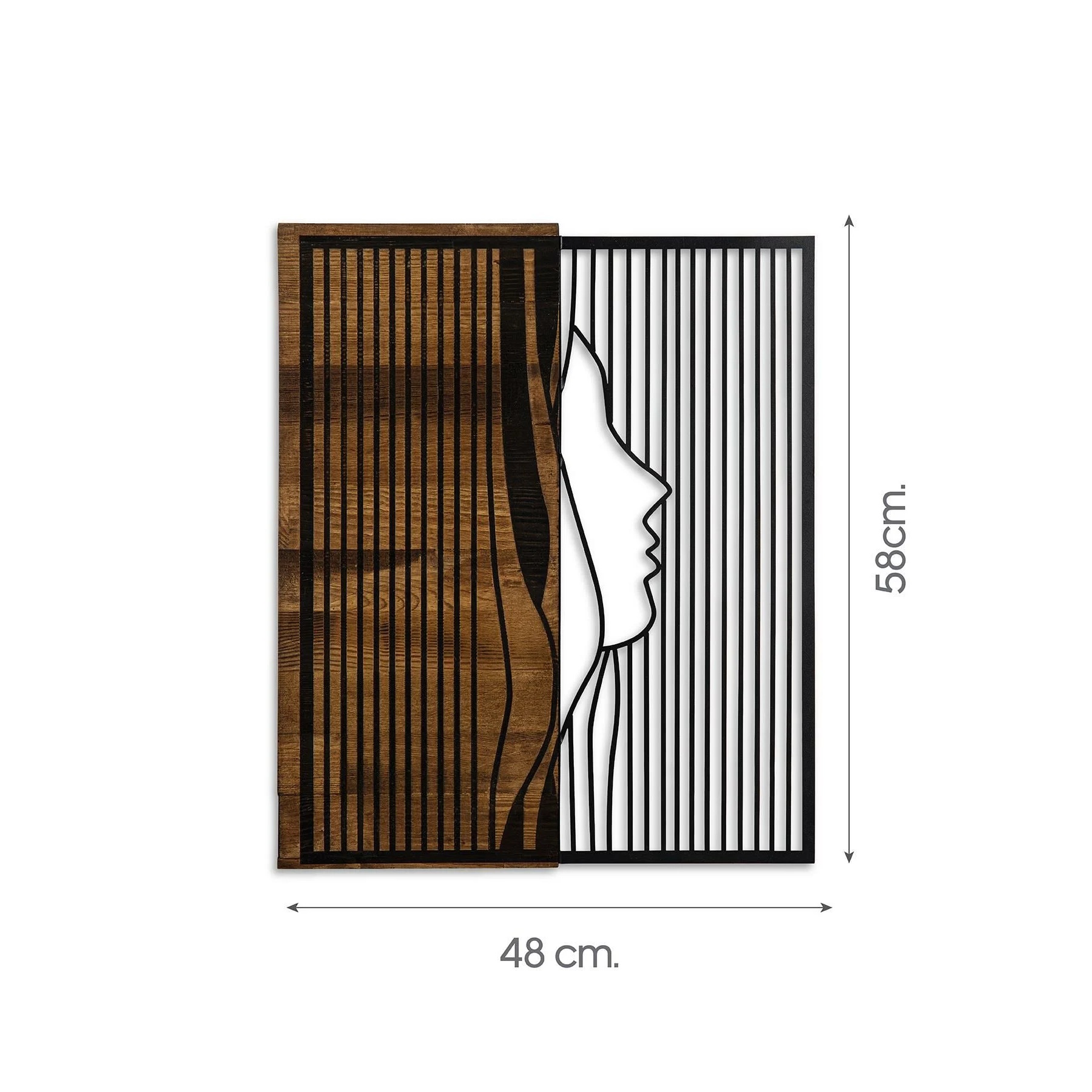 Decoratiune de perete Deco Art Studio Casa, Lemn si metal, Design Chip fata,48 x 58 x 3 cm, Maro nuc/Negru
