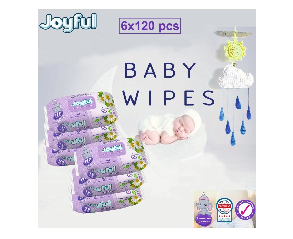 Set 6 pachete Servetele umede Joyful, 6x120 buc, cu vitamina B5, fara alcool