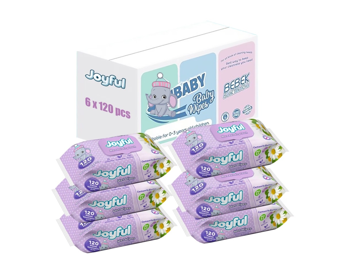 Set 6 pachete Servetele umede Joyful, 6x120 buc, cu vitamina B5, fara alcool
