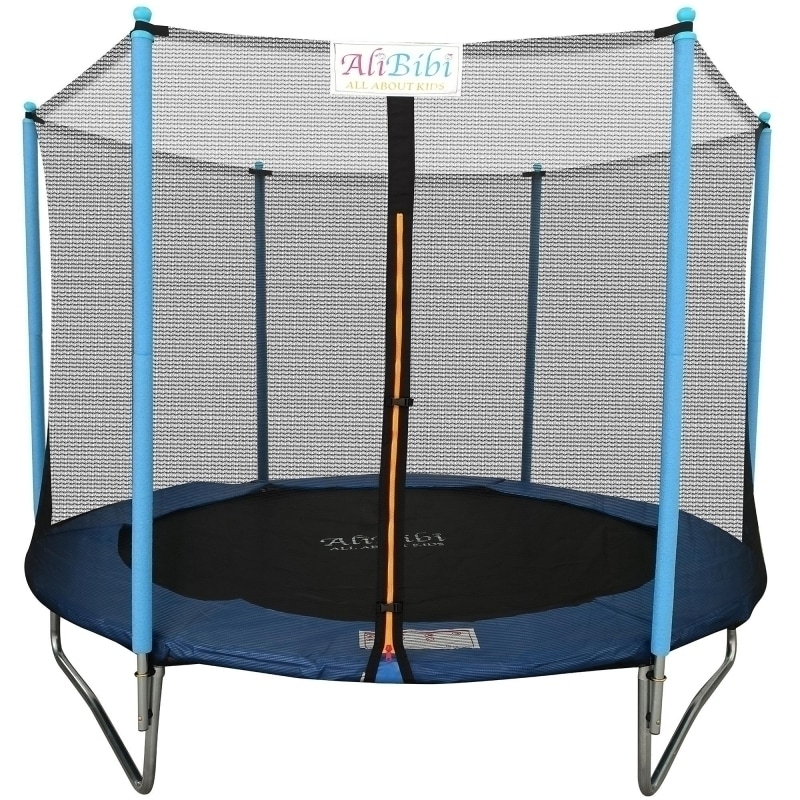 Trambulina AliBibi Fun 508, albastra, diametru 244 cm ( 8 FT ), plasa de siguranta, scara inclusa, plasa rezistenta UV, structura metal