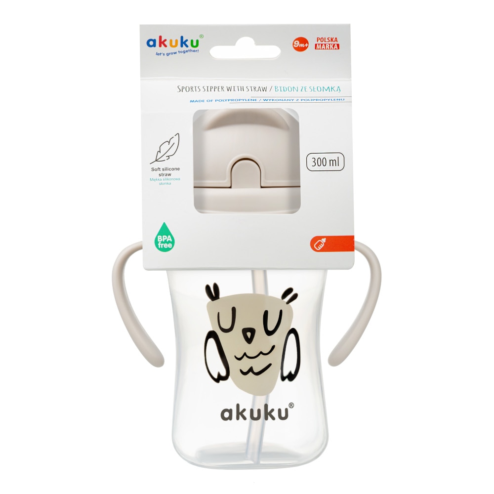 Cana cu pai din silicon Akuku A0204, 9-12 luni, 300 ml, Owl