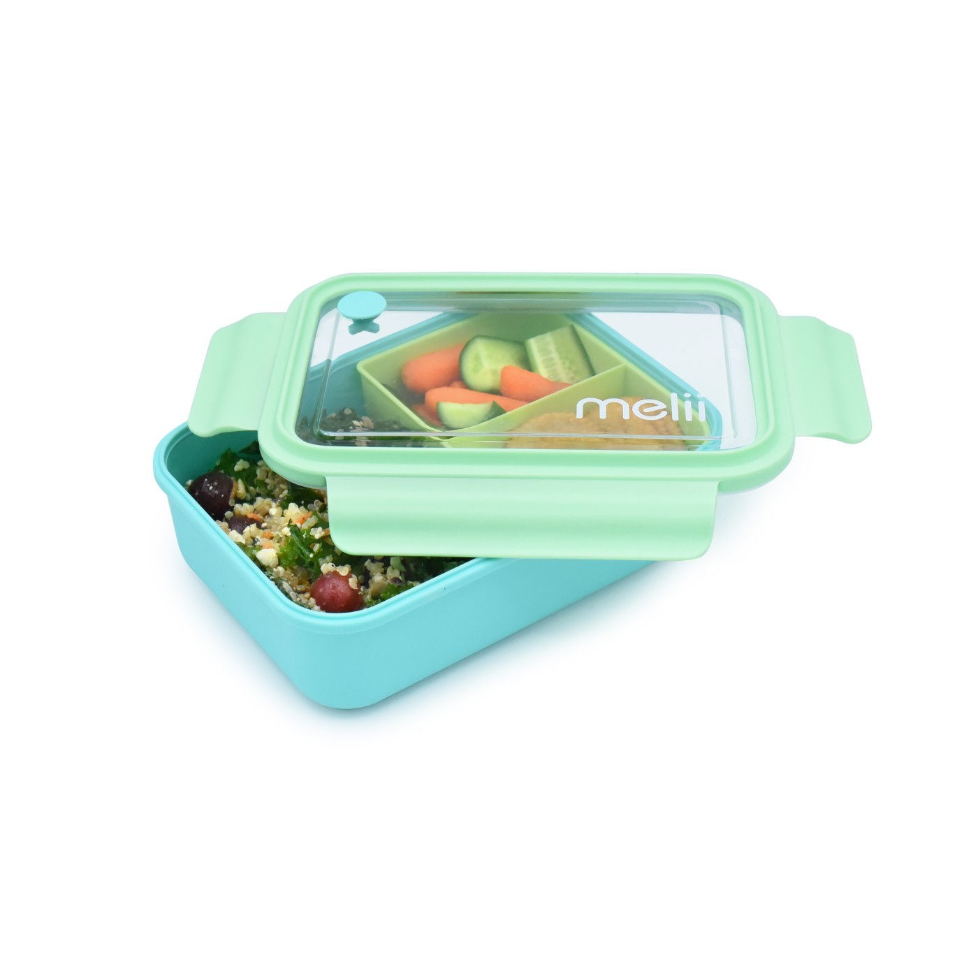 Cutie de pranz Melli, Bento, 1250 ml, Compartiment detasabil, Albastru/Mint/Lime