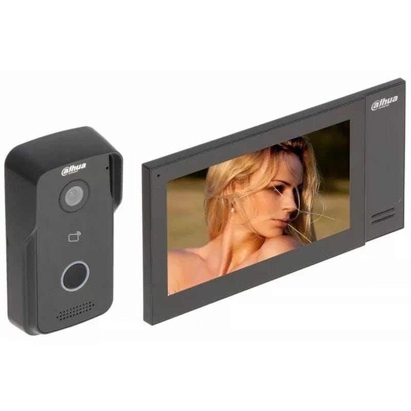 Kit videinterfon TCP/IP cu control acces Dahua KTP02, camera WDR, audio bidirectional, IP 65, ecran 7 inch, slot micro SD, PoE, switch 5 porturi