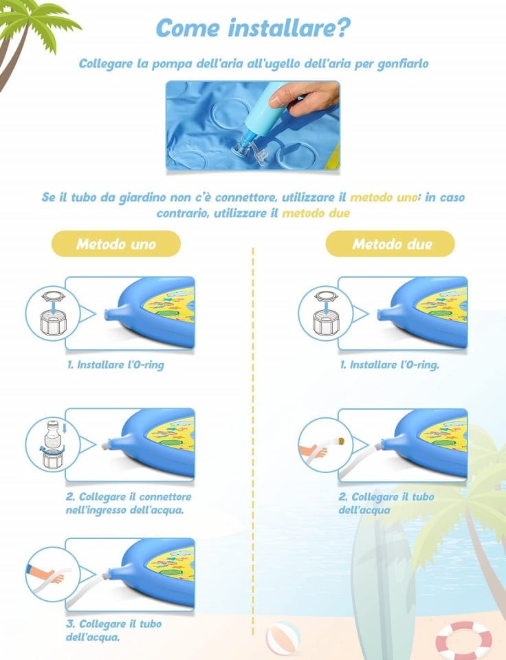 Piscina pentru copii cu stropitoare Glymnis, PVC, albastru/galben, 170 cm