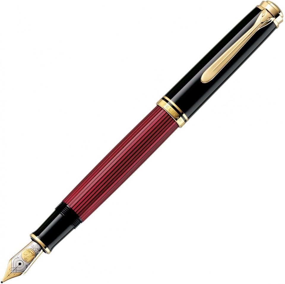 Stilou Pelikan, Souveran, M800, Penita F din aur 18K, Accesorii placate cu aur, Corp negru-rosu