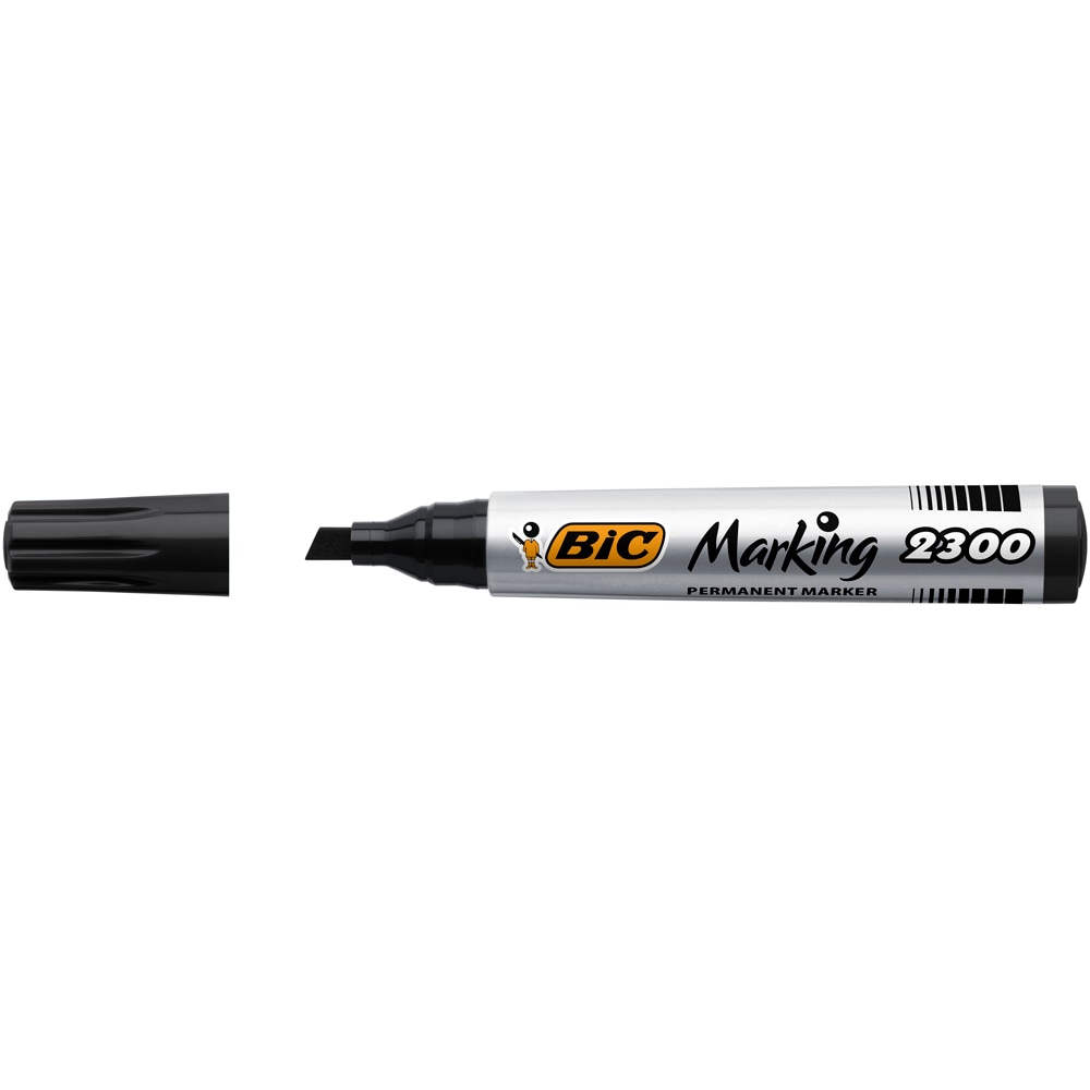 Marker permanent BIC, 2300, varf tesit 3-5mm, negru, 12 bucati/cutie