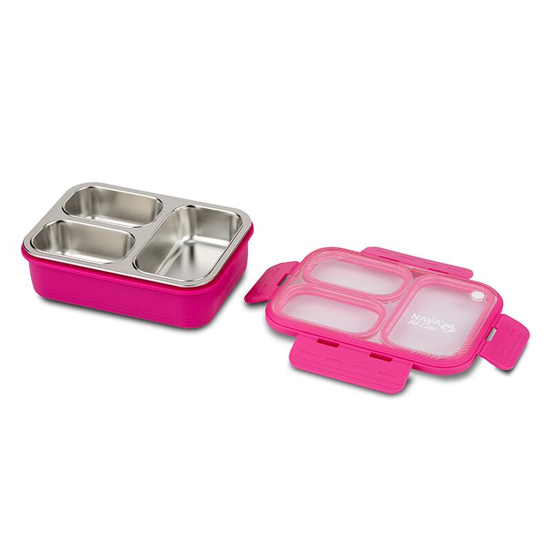 Recipient dreptunghiular pentru alimente NAVA Bento cu interior din otel inoxidabil, 800 ml, Magenta