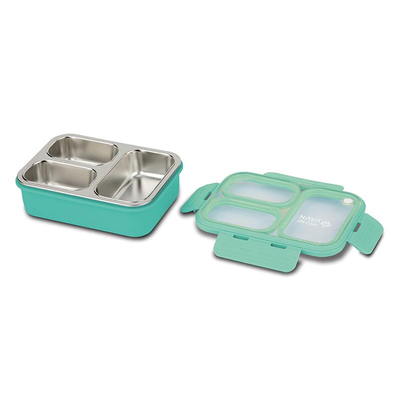 Recipient dreptunghiular pentru alimente NAVA Bento cu interior din otel inoxidabil, 800 ml, Turcoaz