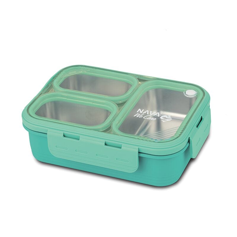 Recipient dreptunghiular pentru alimente NAVA Bento cu interior din otel inoxidabil, 800 ml, Turcoaz