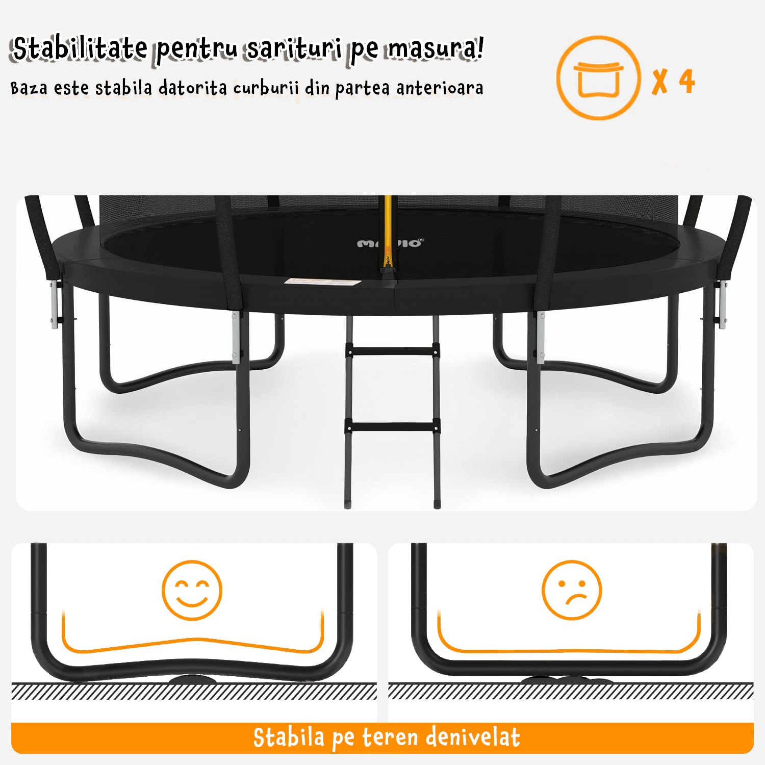 Trambulina pentru Copii Mavio, Diametru 244 cm, Plasa Protectie, Exterior si Gradina, Protectie UV, Scara de Acces Inclusa, 48 de Arcuri, Certificat de Siguranta