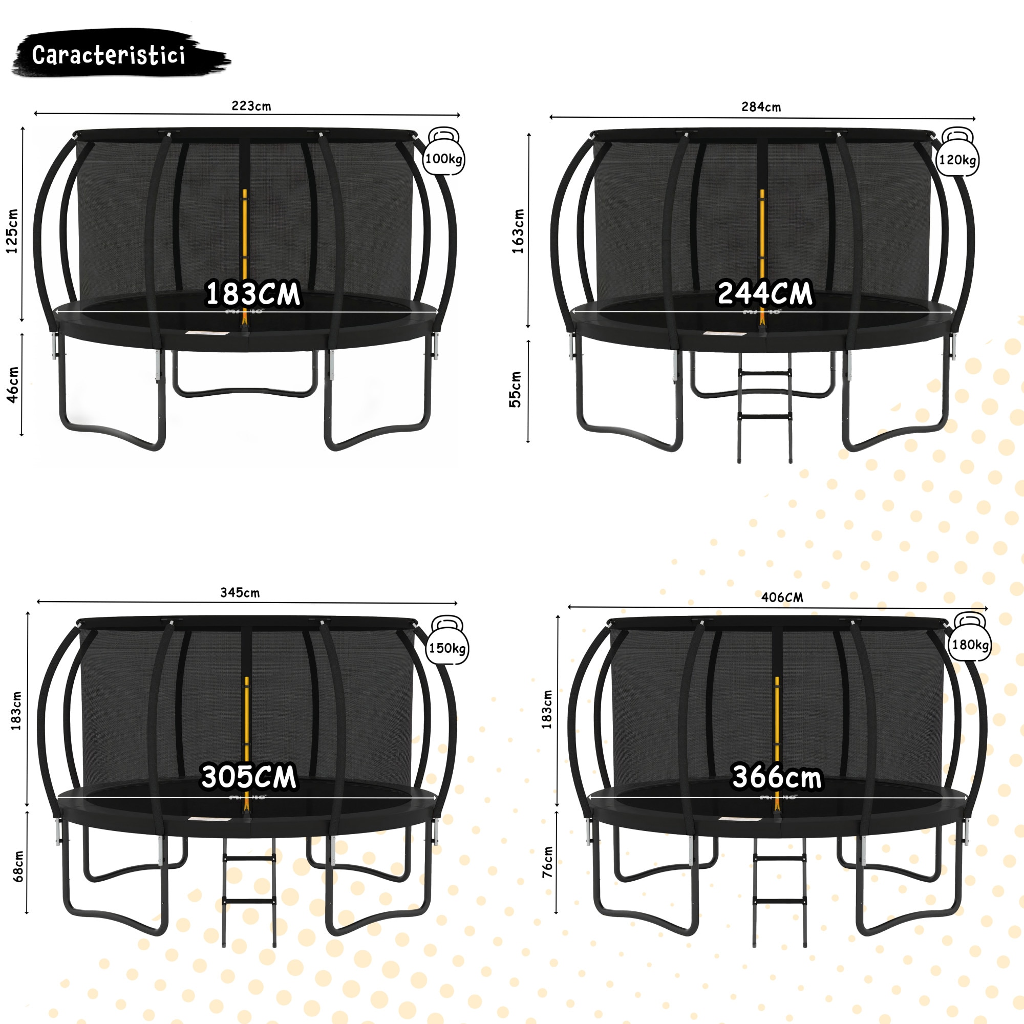Trambulina pentru Copii Mavio, Diametru 244 cm, Plasa Protectie, Exterior si Gradina, Protectie UV, Scara de Acces Inclusa, 48 de Arcuri, Certificat de Siguranta