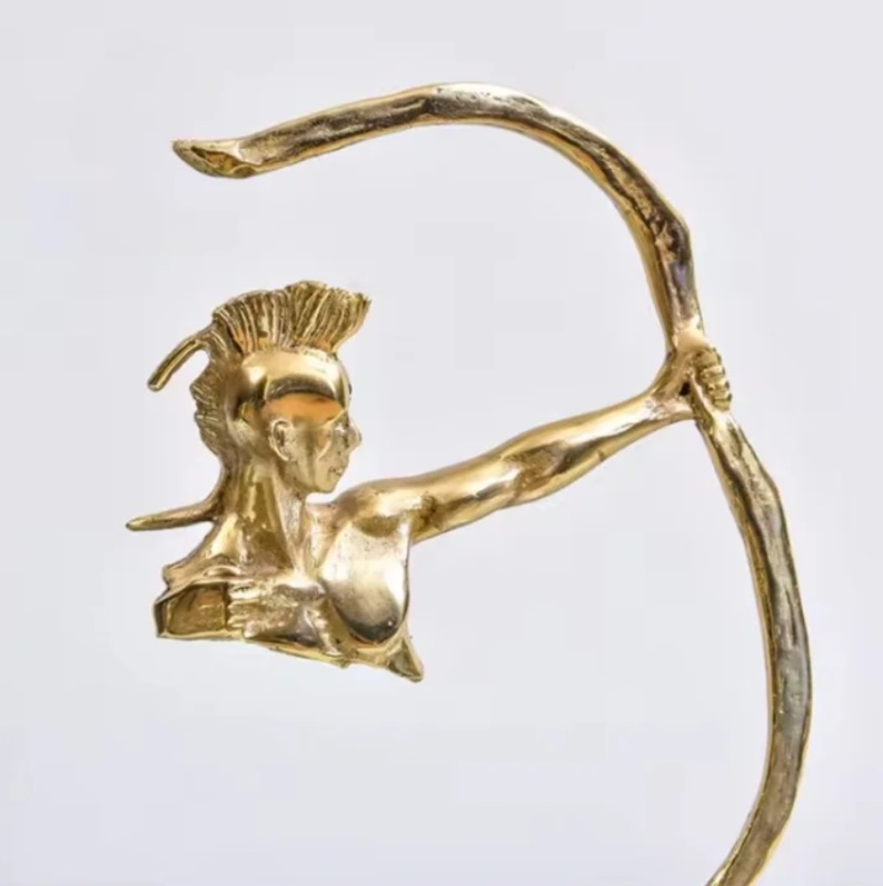 Statueta decorativa din metal, Ancient, 16x8x32cm, Auriu
