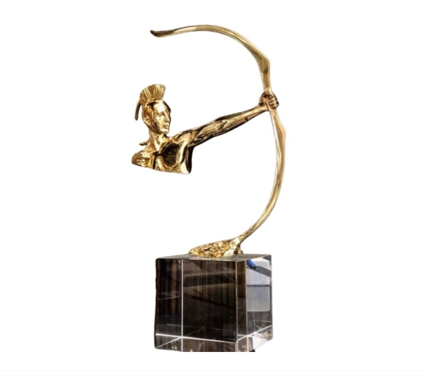 Statueta decorativa din metal, Ancient, 16x8x32cm, Auriu
