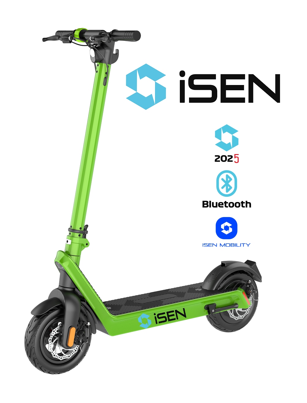 Trotineta electrica pliabila iSEN X9 Plus 2025 Verde, BT, 10 inch, 850W, autonomie maxima 65km, pana la 40km/h, baterie detasabila 15.6Ah