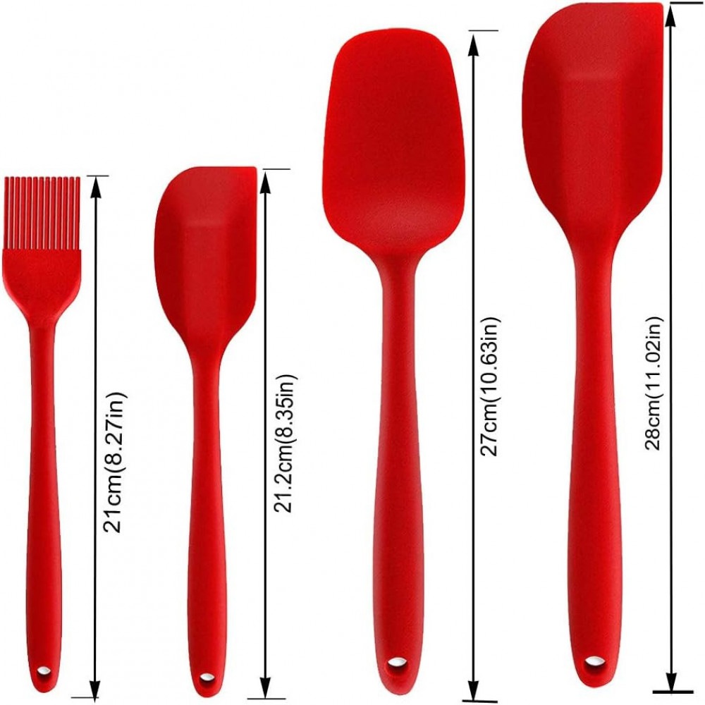 Set de o perie si 3 spatule pentru bucatarie Binhai, silicon, rosu